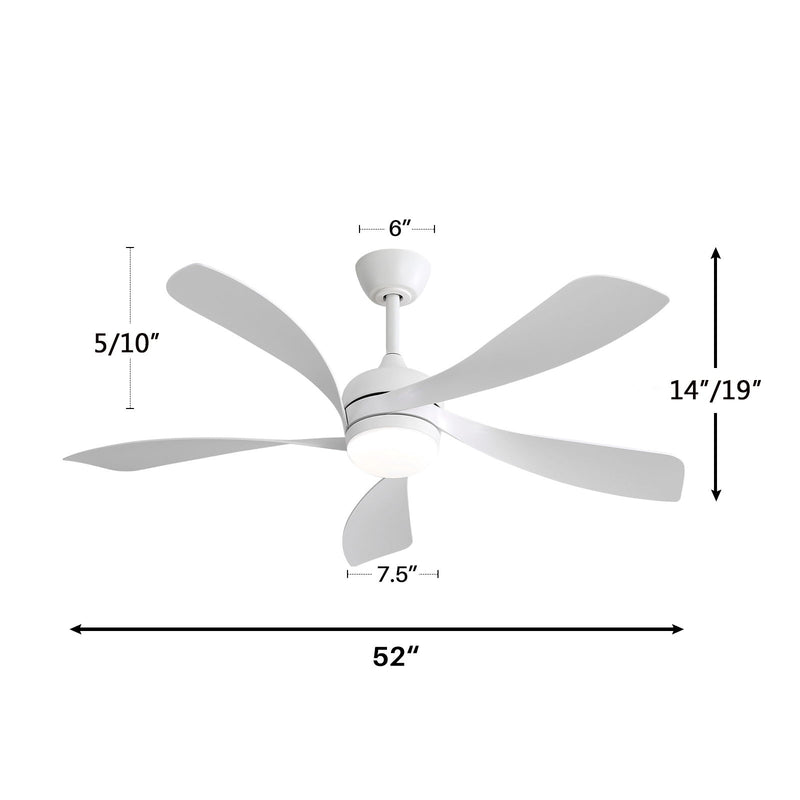 52" Ceiling Fan With 3 Color Dimmable LED Light, 5 Blades, Remote Control, Reversible DC Motor