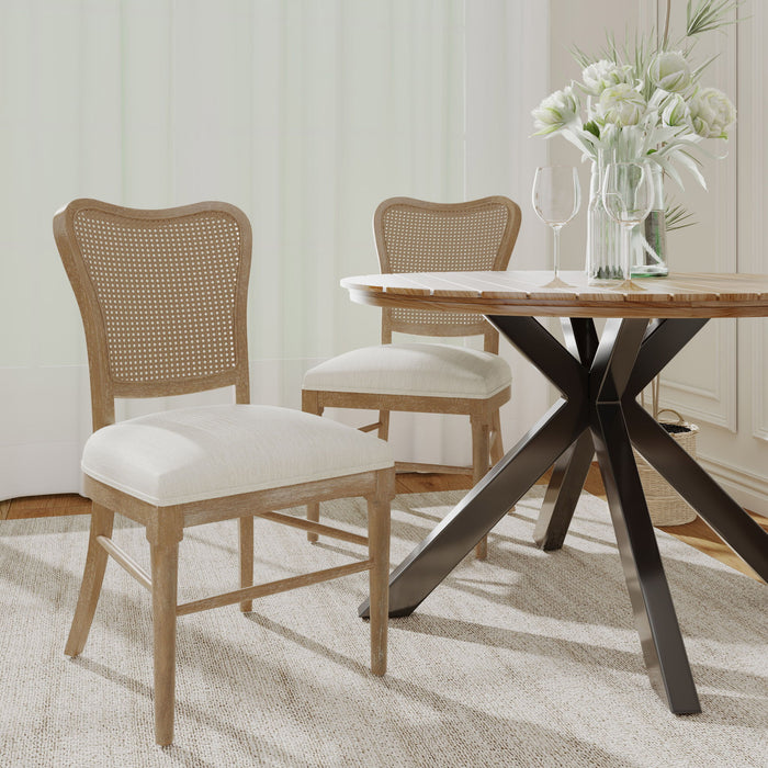 Classic Retro Dining Chair (Set of 2) With Rattan Backrest - Dark Brown / Beige
