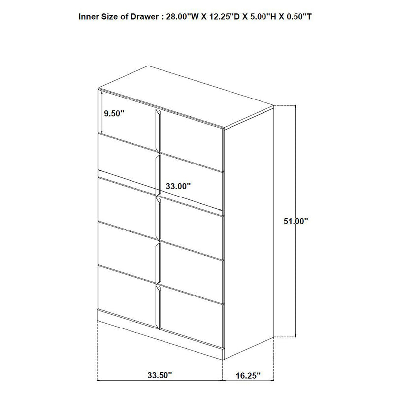 Lauryn - 5 Drawer Bedroom Chest - Gloss White