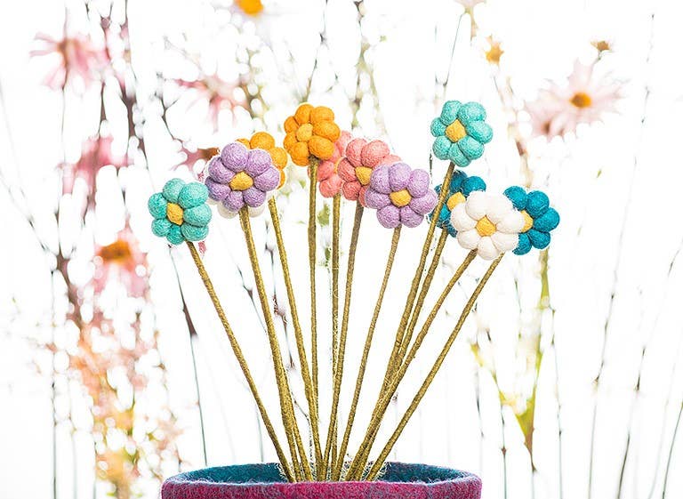 Pompom Daisy Stem-6Asst-13"H