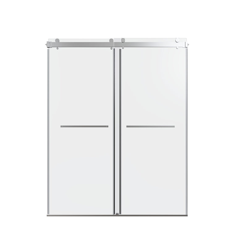 Frameless Double Sliding Shower Door In, Thick Tempered Glass, Reversible Installation