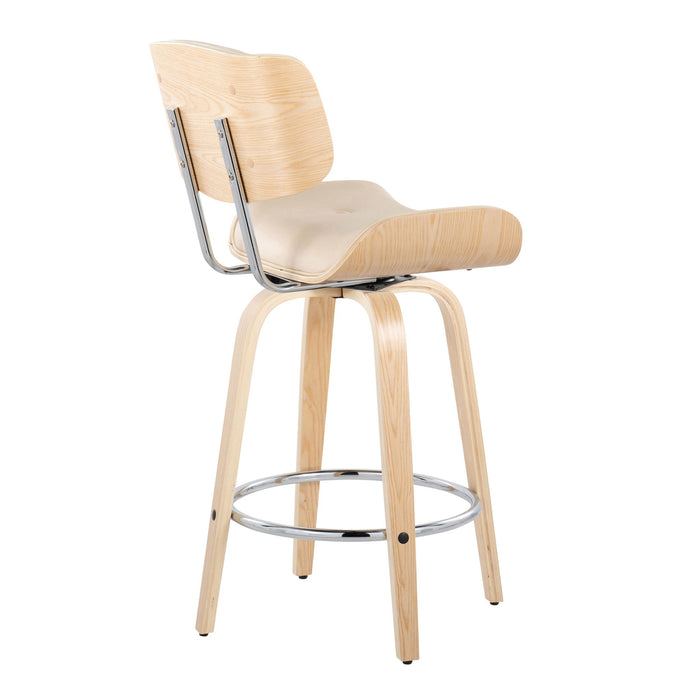 Lombardi - Mid Century Modern Fixed Height Counter Stool With Swivel With Round Footrest (Set of 2)