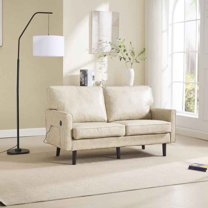 Mid Century Modern Loveseat Sofa With USB Ports, Removable Pillow Cover