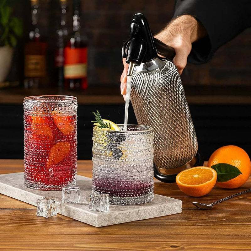 Hobnail Drinking Glasses with Straws |Clear Colors |Set of 6