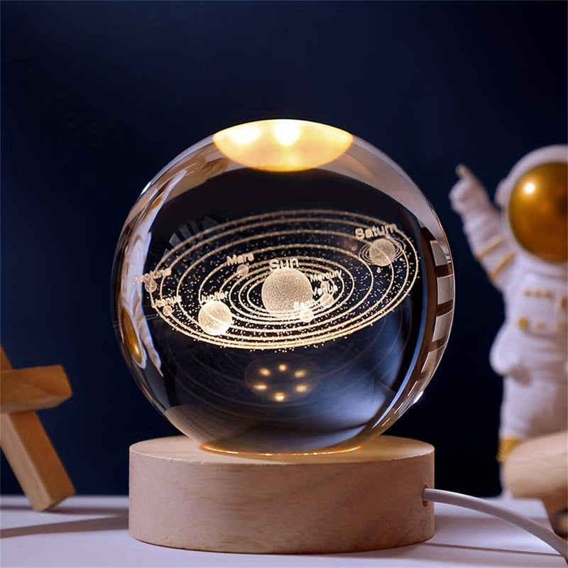 Crystal Glass 3D Solar System Nightlight Christmas Gift