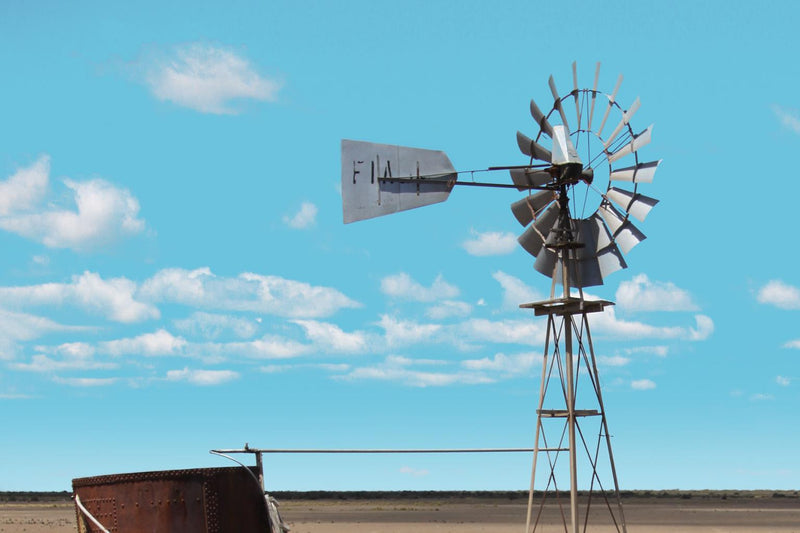Windmill In The Field By Anna Coppel (Framed Small) - Light Blue