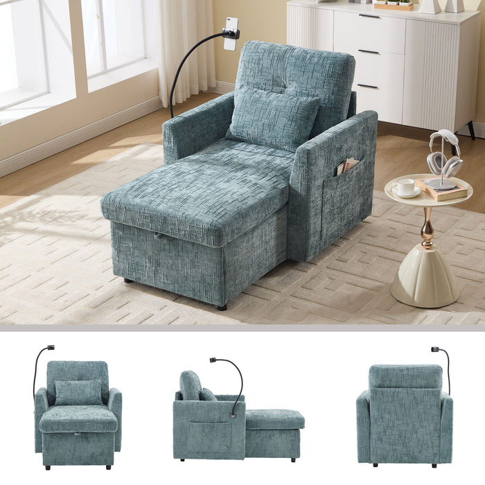 Multifunctional Chenille Recliner Sofa With Storage And Phone Bracket