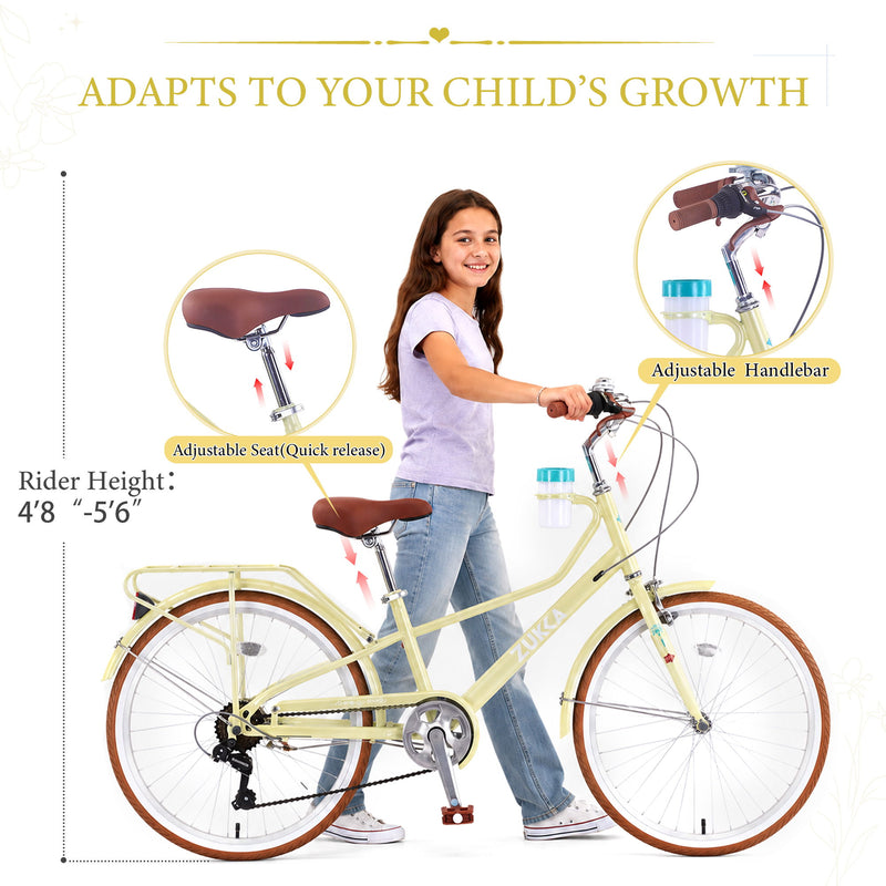 24" Cruiser Bike With 6 Speed Gear System, Rear Rack & Cup Holder