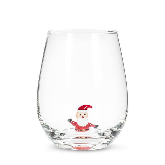 Santa Icon Stemless Wine Glass-4.5"H(20oz)