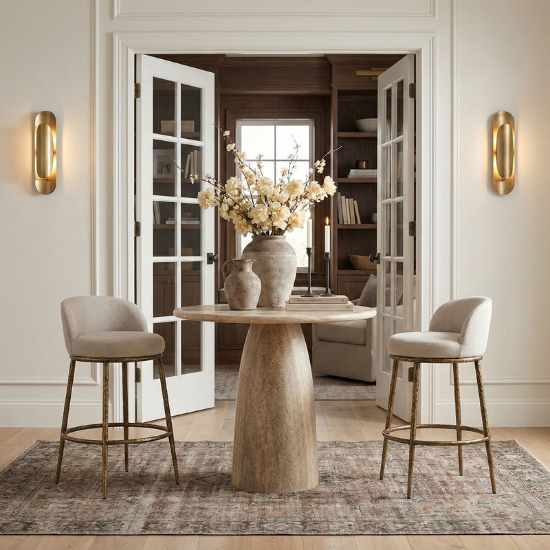 Ferro - Performance Fabric Upholstered Bar Stool - Antique Brass