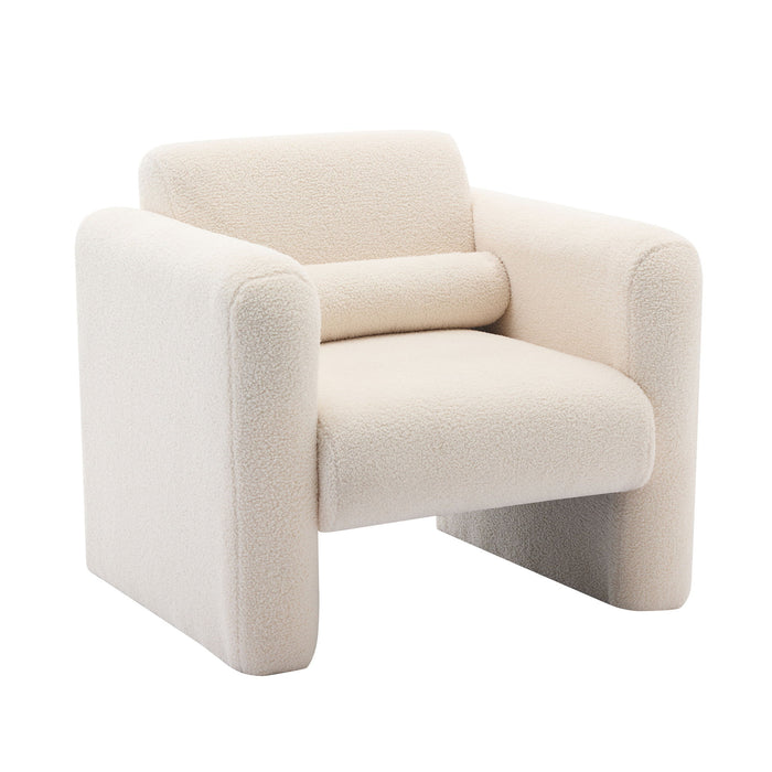 Modern Accent Chair Lambskin Sherpa Fabric Upholstered Comfy With Pillow