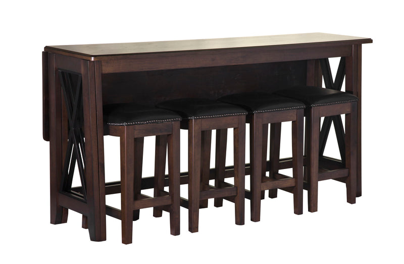 Carmina - 5 Piece Drop Leaf Counter Set - Dark Brown