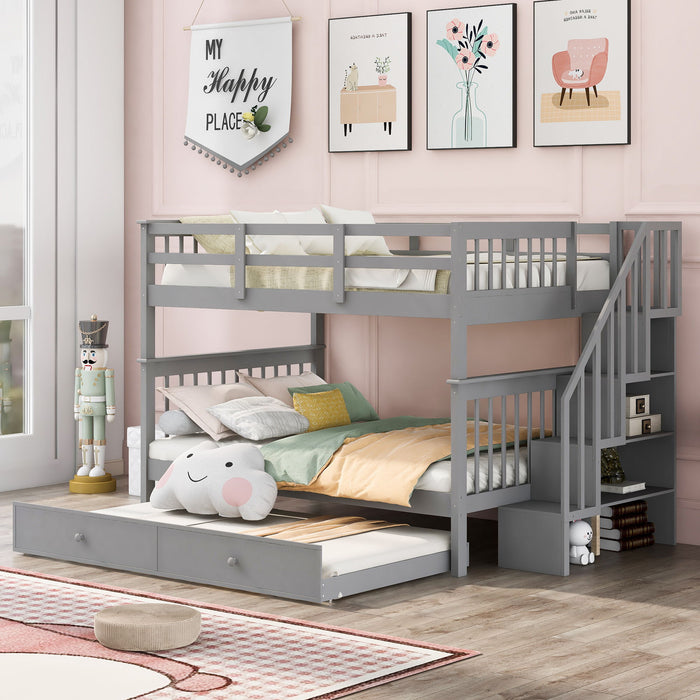 Stairway Bunk Bed With Storage And Guard Rail For Bedroom