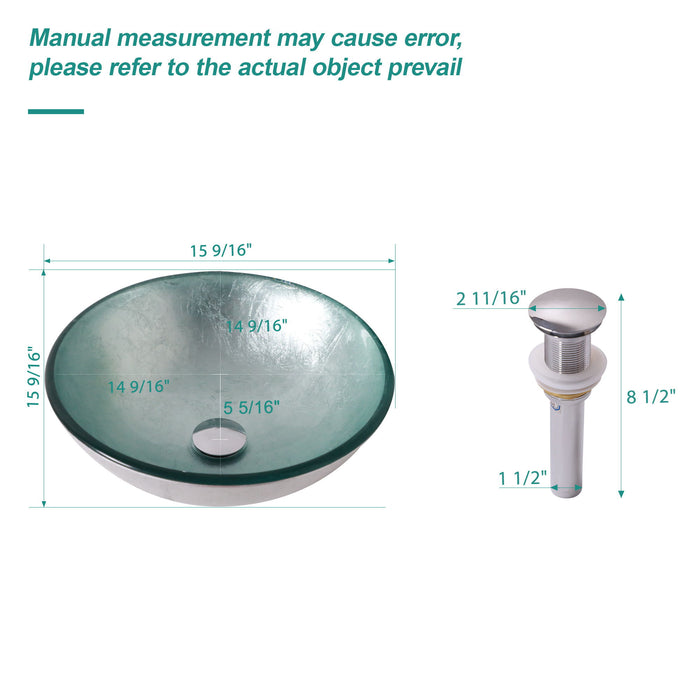Artistic Tempered Glass Vessel Sink With Pop Up Drain
