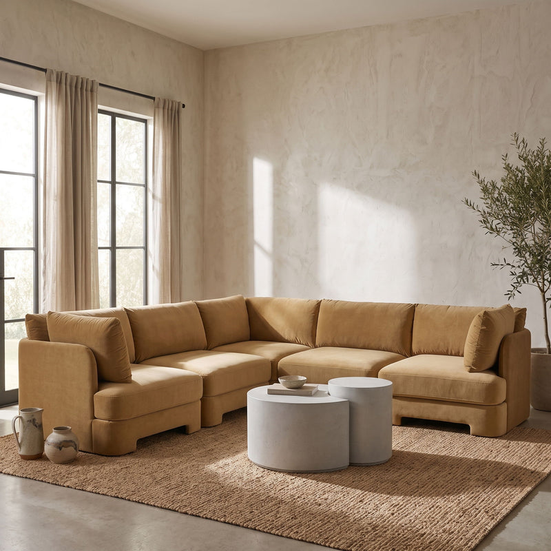 Hammond - Velvet Performance Fabric Upholstered 5 Piece Corner Sectional