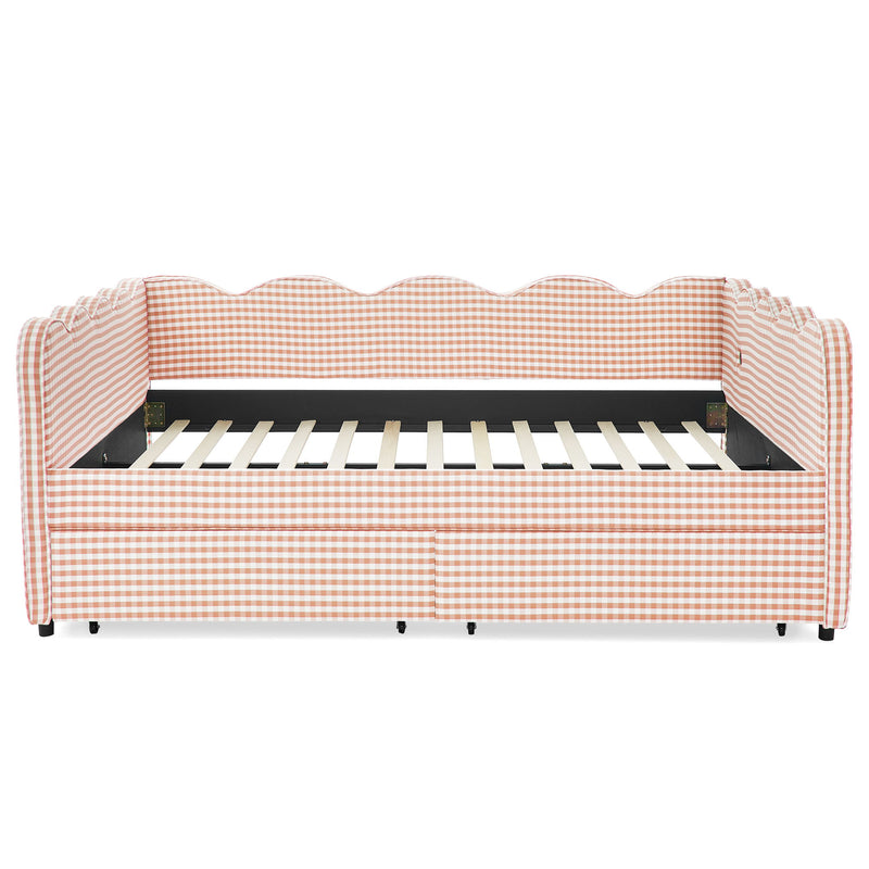 Gingham Daybed With USB Charging Port, Wave-Shaped Design