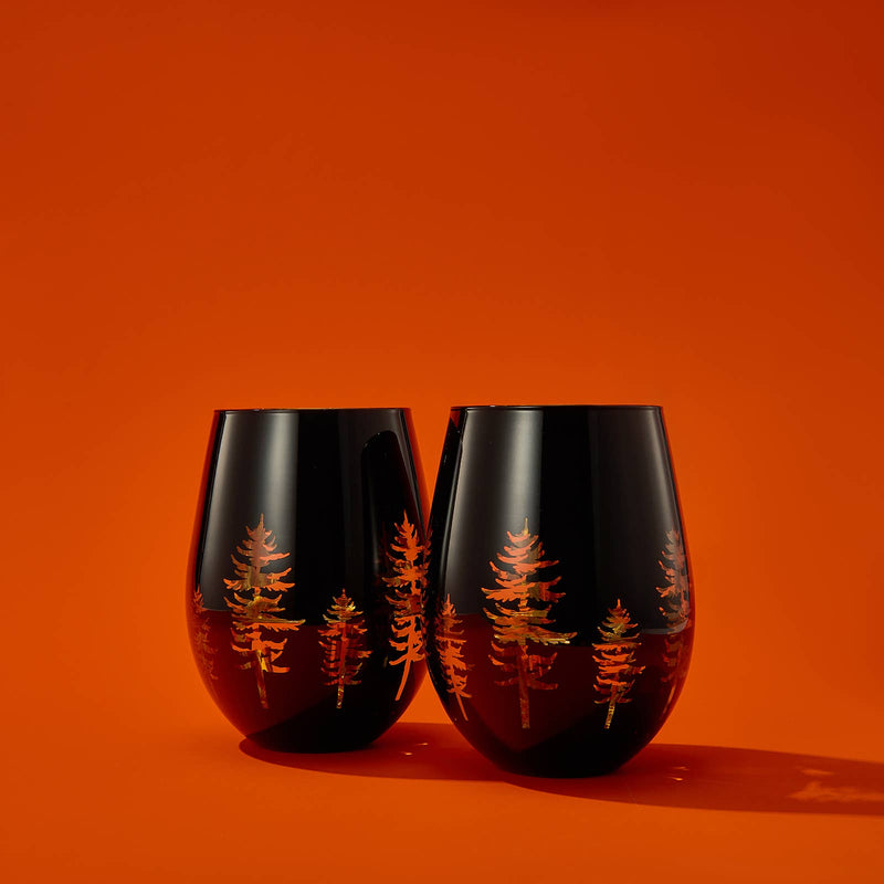 Crystal Holiday Winter Christmas Tree Stemless Wine Glass