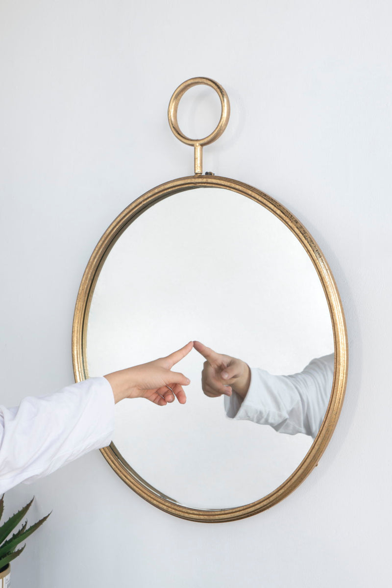 Circle Wall Mirror With Iron Frame, Accent Mirror For Living Room