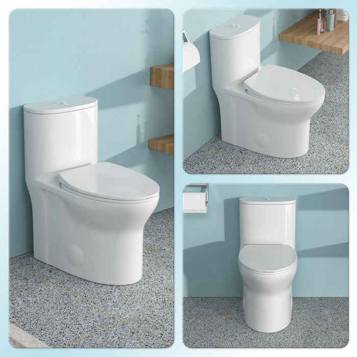 1 Piece Toilet For Bathroom, Dual Flush, Soft Closing Seat - White