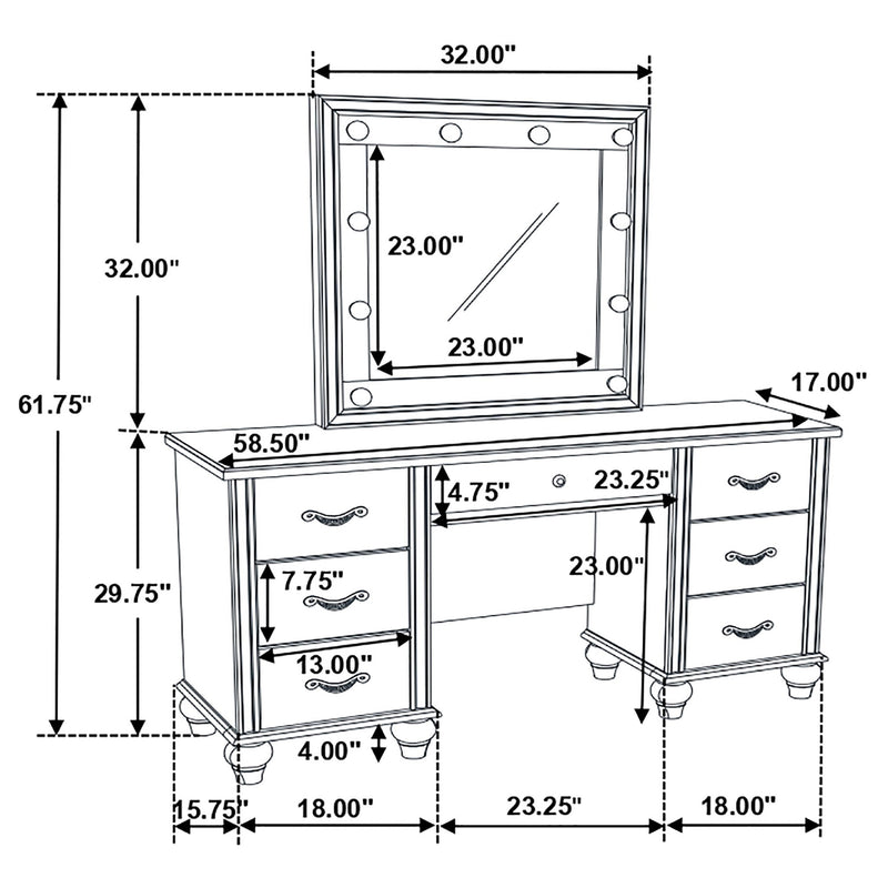 Charlotte - 7 Drawer Vanity Desk With LED Mirror - White