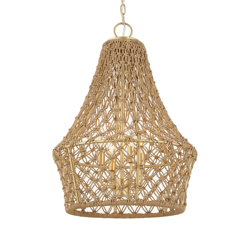 Macrame - 4 Light Rope Pendant - Light Brown