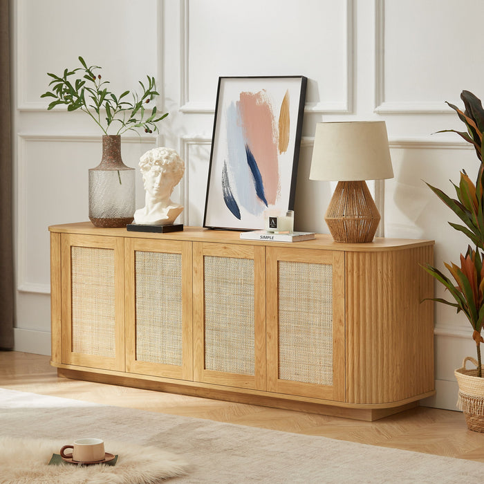 Contemporary Wave Shaped TV Stand With Rattan Doors