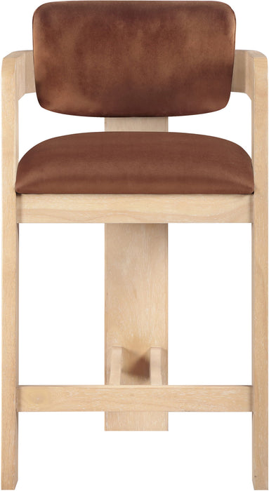 Sacha - Velvet Stool With Natural Base