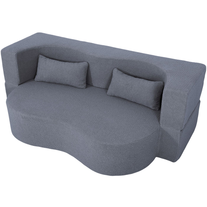 2 In 1 Convertible Full Size Folding Loveseat Couch With Soft Teddy Fabric