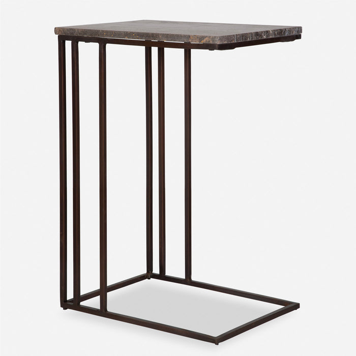 Theodore - Travertine Accent Table - Dark Brown