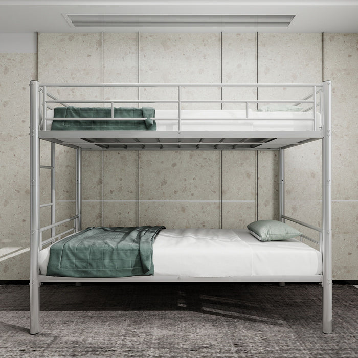 Metal Bunk Bed For Kids, Convertible Bedframe With Ladders & Guardrail