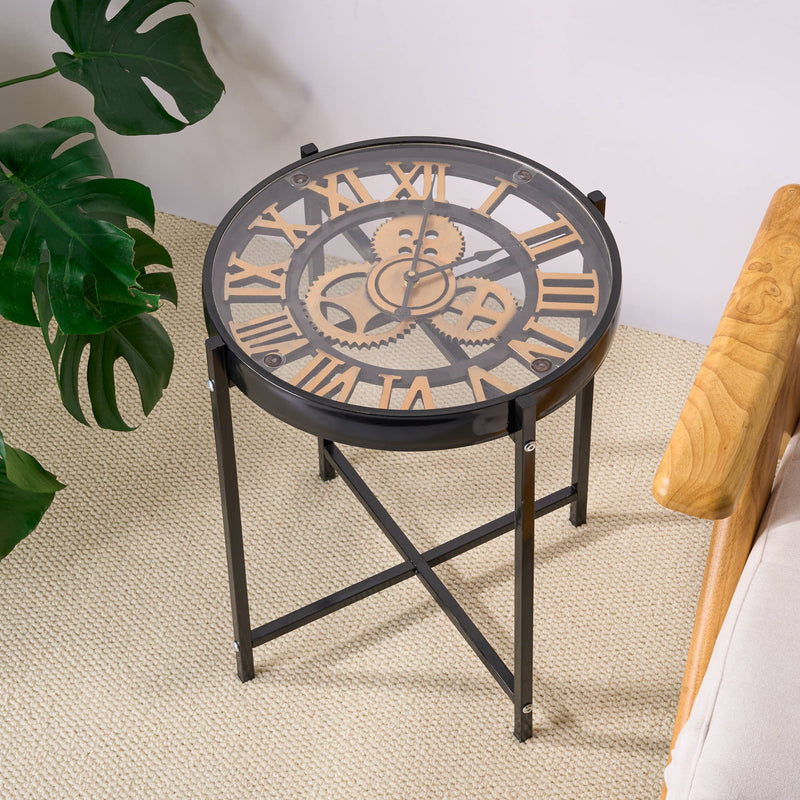 Roman Numeral Clock Display Retro End Table