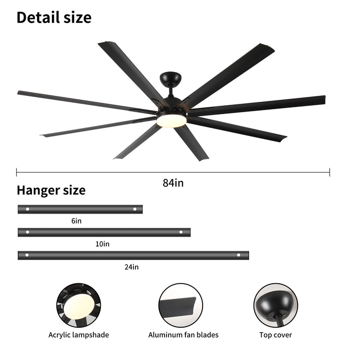 Super Large Black Ceiling Fan With Remote Control - Black