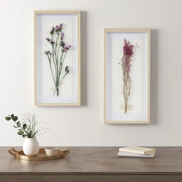 Fresh Flowers Floral Shadowbox Wall Art Décor | Set of 2 | 12Wx24H Each