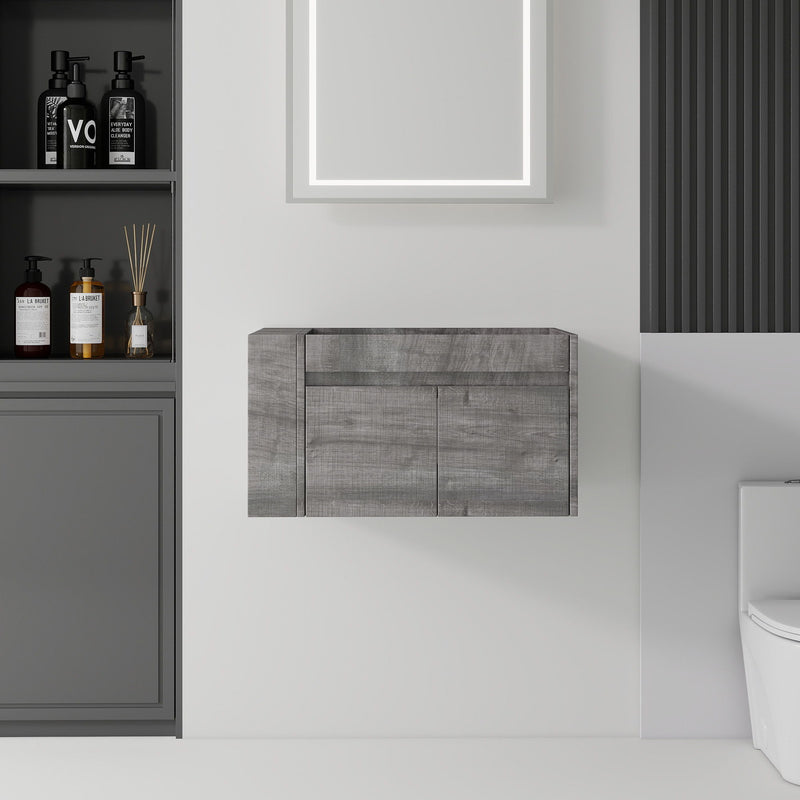 Floating Bathroom Vanity Cabinet, Soft Close Double Drawers, Open Side Storage, Wall Mounted, Cabinet Only