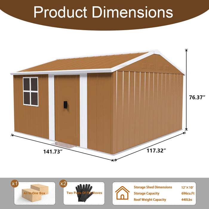Heavy Duty Metal Storage Shed With Windows And Lockable Door, Weatherproof Outdoor Garden Shed