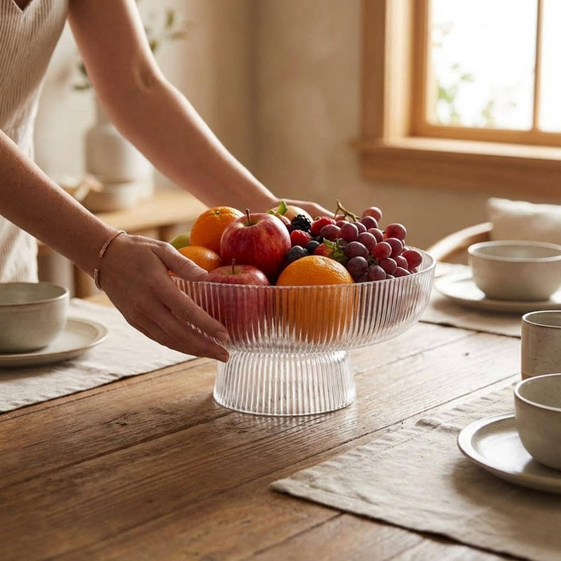 Decorative Fluted Transparent Glass Bowl, Fruit