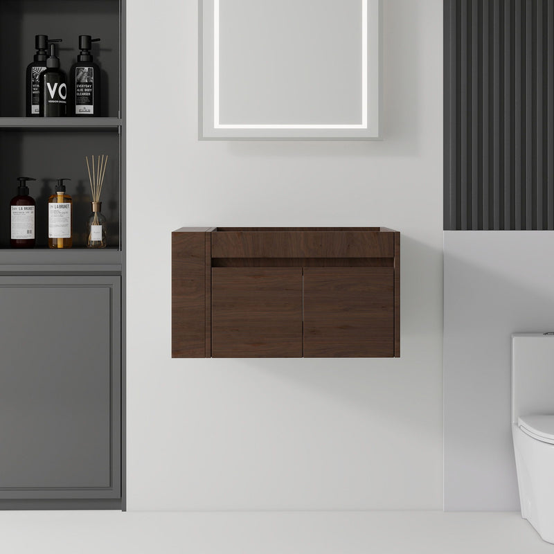 Floating Bathroom Vanity Cabinet, Soft Close Double Drawers, Open Side Storage, Wall Mounted, Cabinet Only