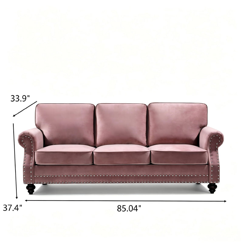 3 Seater Sofa With Nailhead Trim And Turned Legs For Living Room