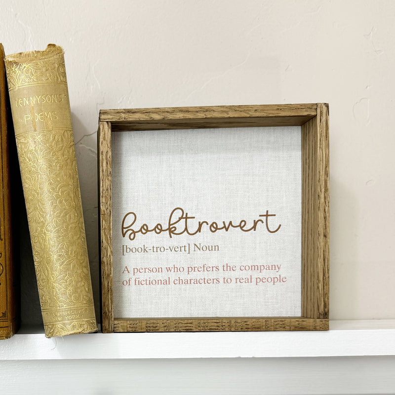 Booktrovert Definition - Funny Book Word Sign - Wood Framed