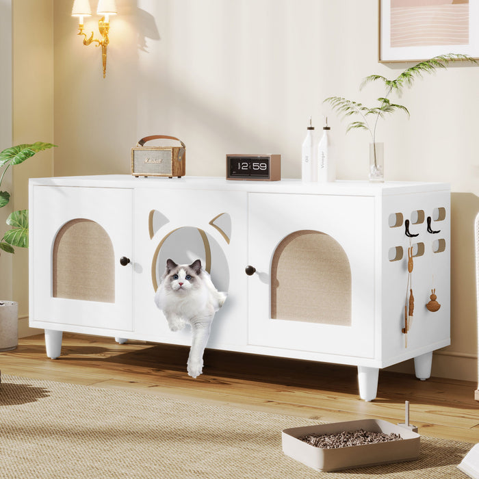 Furniture Style Cat Cabinet Cat Litter Box With Sisal Scratching Door - Cream White