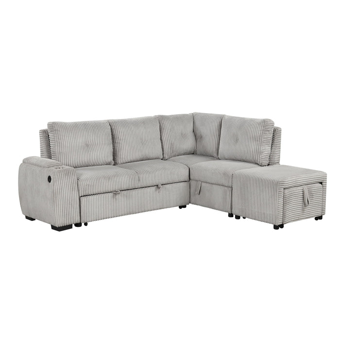 Pull-Out L-Shaped Sectional Sofa With Movable Ottoman And Stool, Large Storage Space, A Cup Holder, And 2 USB Ports For Living Room