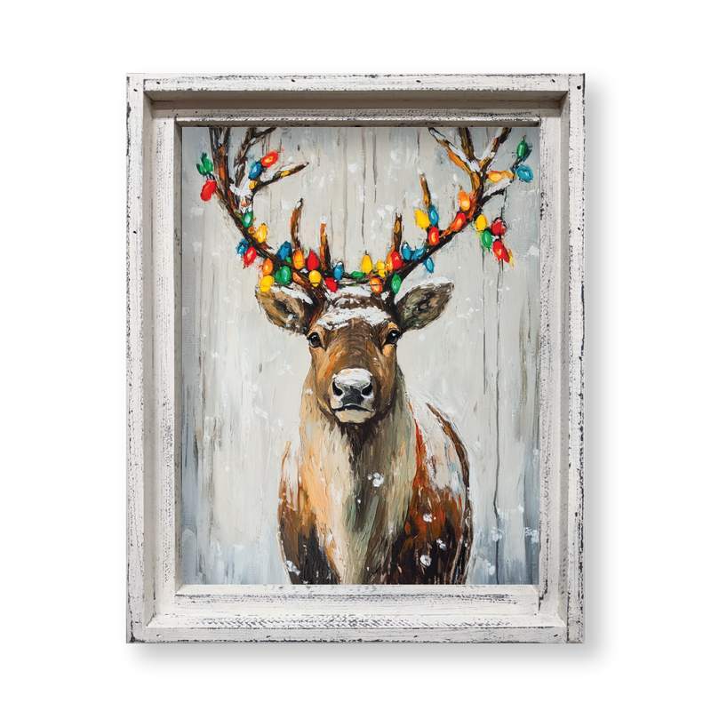 FRAMED CANVAS REINDEER CHRISTMAS LIGHT ANTLERS