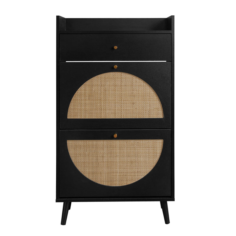 Allen - Rattan 2 Door 1 Drawer Cabinet Shoe Rack For Entrance