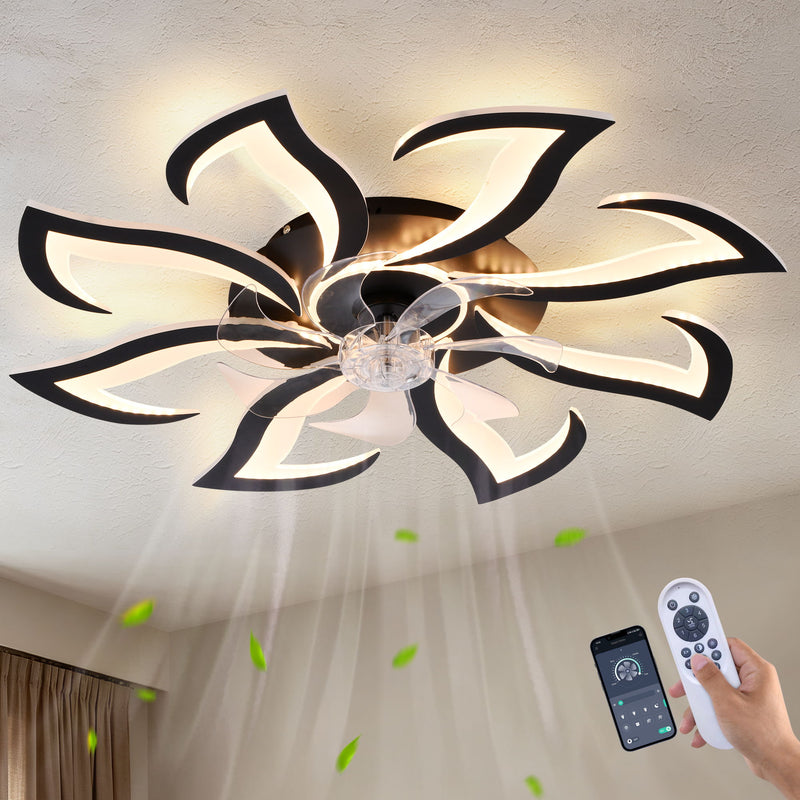 Flower Ceiling Fan With Remote Controlled LED Light, Flush Mount DC Motor Fan