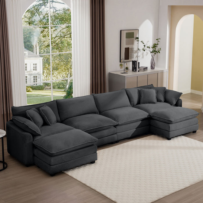 Modern Oversized Modular Cushion Sofa With Ottoman, Low Back, Deep Seating Sofa Set