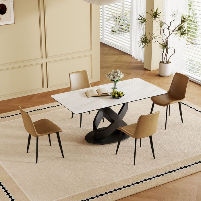 Rectangular Dining Table, For Dinner Party, 4 Chairs - Black / White