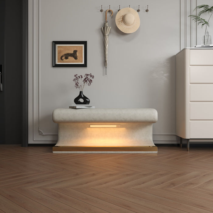 Modern Upholstered Entryway Bench With LED Sensor Light