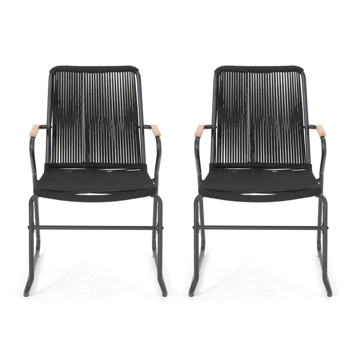 Moonstone - Outdoor Club Chair Set With Rope Weave Design - Black