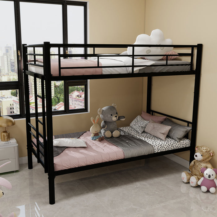 Metal Bunk Bed For Kids, Convertible Bedframe With Ladders & Guardrail