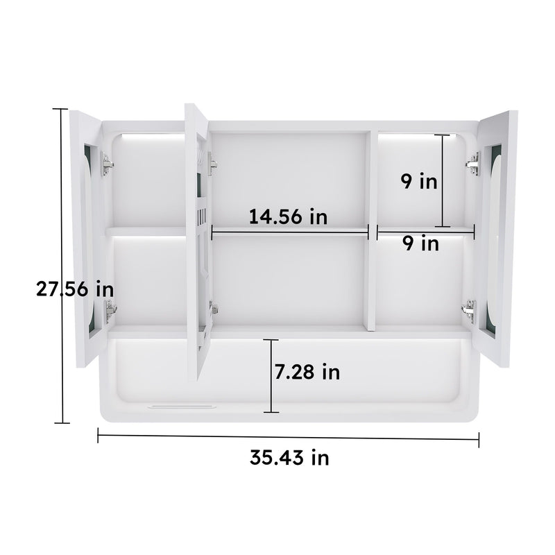 Wall Mounted Bathroom Mirror Cabinet With LED Lights, Anti Fog & Explosion Proof, Touch Control Medicine Cabinet, 3 Color Lighting - White